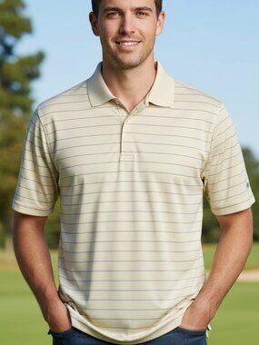Greg Norman Play Dry‎ Golf Polo Shirt Men's Medium Yellow Stripe Activewear Logo
